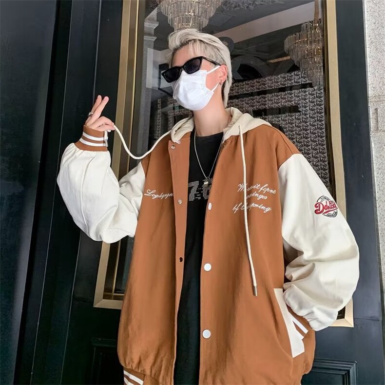 夹克男韩版潮字母刺绣连帽痞子帅2025秋冬季新款ins外套W5188-P65,男装夹克,星座412