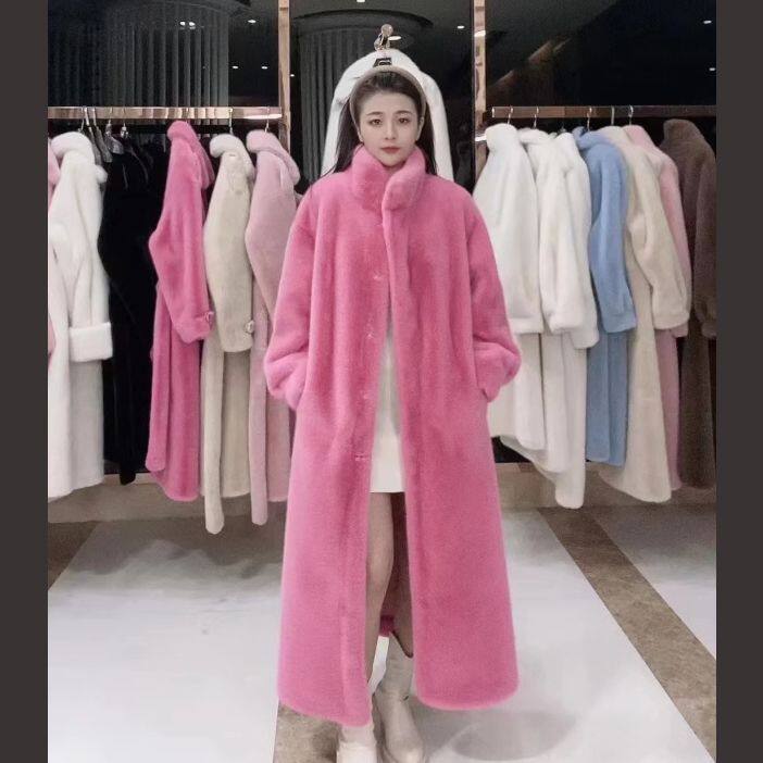 水貂绒环保皮草外套女加厚保暖立领中长款显瘦高级感时尚毛毛大衣,女装皮草,尚羽泽网红店