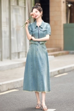 大量现货！短袖牛仔套装女2024夏季新款女装两件套时尚套装裙子，女装套装/套裙，慧尚依恋
