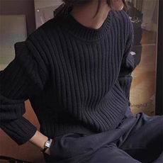 条纹坑条小高领长袖毛衣女秋冬新款宽松显瘦，女装羊毛衫，旭驰羊绒