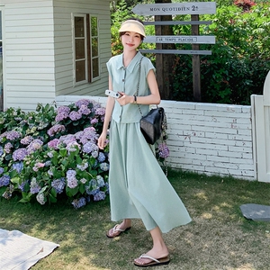法式复古气质牛仔马甲上衣套装女2025夏季新款显瘦半身长裙两件套图片