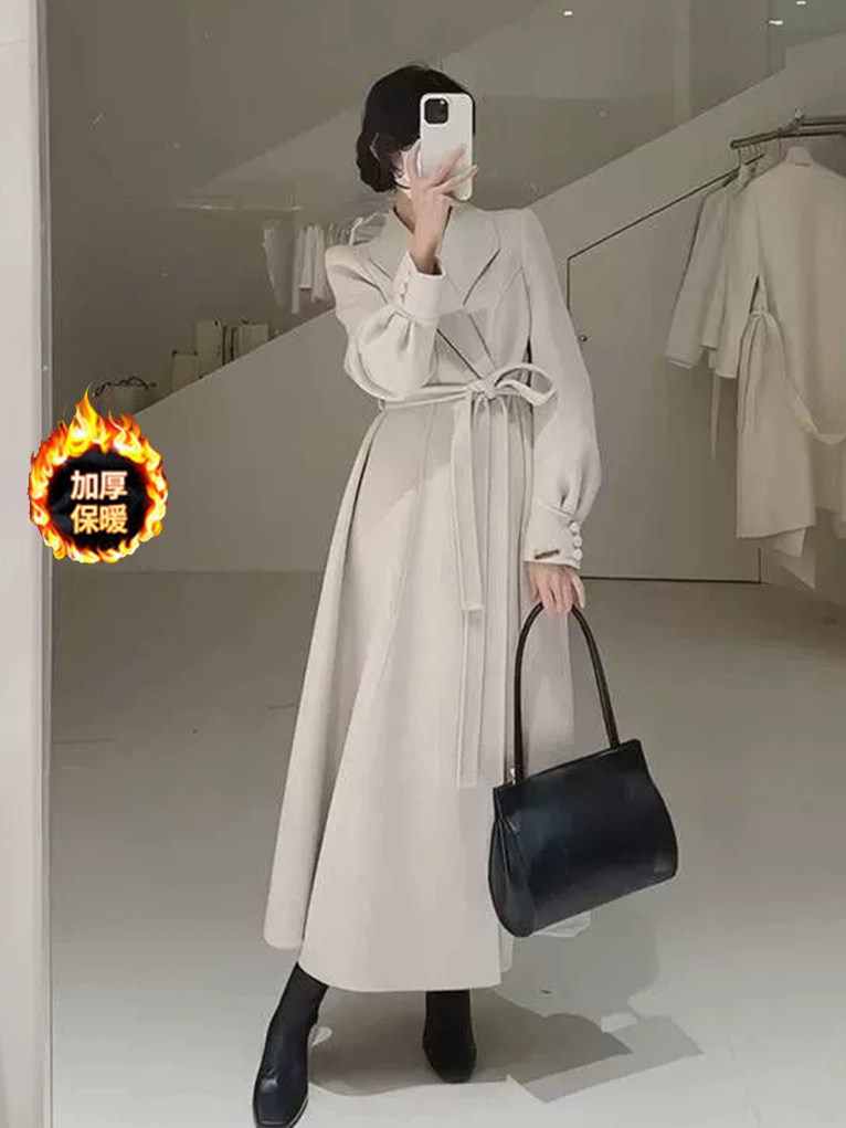 2025新款加厚保暖加棉毛呢外套冬款大裙摆韩系通勤日常呢子大衣,女装毛呢外套,纪茹