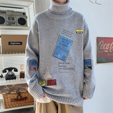 ！冬季加厚高领毛衣男潮牌印花百搭针织衫学生毛线衣GM603P60，男装针织衫/毛衣，电商B220