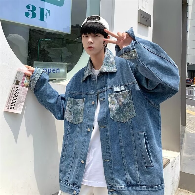 男秋季外套潮牌街头牛仔刺绣夹克JN101P65图片