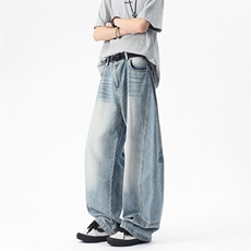WD922-风格店数据款春夏宽松拼接弯刀牛仔(P65X98)1，男装牛仔裤，电商C315
