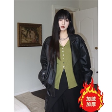 高级感加绒皮衣外套痞帅街头机车服韩PU皮夹克衫Y1027-P108网图，女装皮衣，电商B245