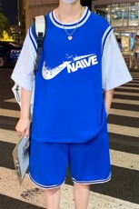 夏季短袖T恤套装青少年纯棉吸汗男潮流两件套男装TZ391P60控89，男装休闲套装，电商A086