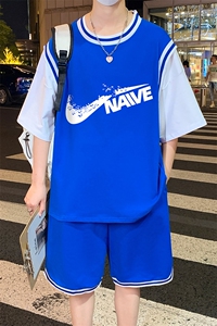 夏季短袖T恤套装青少年纯棉吸汗男潮流两件套男装TZ391P60控89图片