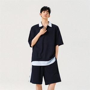 A2119TP50控78-抖音品质夏季新款假两件短袖POLO衫潮牌休闲套装男图片