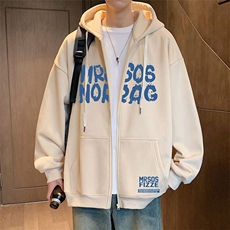H201加绒P75加绒加厚连帽开衫卫衣含棉66%港风印花外套，男装卫衣，星座304A-1