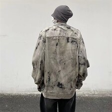 水洗复古扎染牛仔外套男ins嘻哈情侣夹克潮流宽松上衣服JK824-p68图片