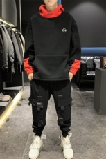 日系宽松嘻哈撞色落肩卫衣男士连帽衫潮大码摇粒绒套头外套P45，男装卫衣，星座217-4