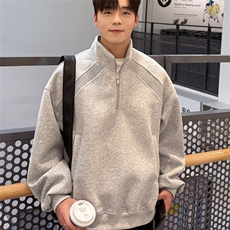 KT53-P482025秋季美式重磅休闲卫衣男士宽松半拉链立领上衣，男装卫衣，电商B323A