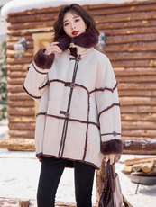 设计感皮毛一体仿羊羔毛外套女秋冬季2024新款加绒加厚宽松保暖棉服，女装羊羔毛/颗粒绒，千千佰惠