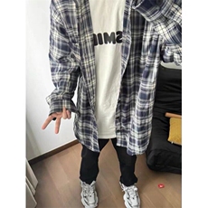 潮撞色格子衬衫男女款秋季2025新款宽松休闲长袖百搭衬衣复古外套，男装衬衫，星座506A