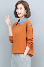 长期大货22024年新款空气棉假两件牛仔领卫衣时尚春长袖拼接上衣，女装卫衣/绒衫，璐依舞