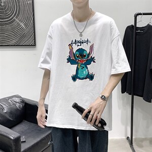 T1761P25夏季风男装圆领短袖T恤男涂鸦史迪仔印花青春休闲T恤图片