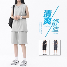 无袖运动套装清爽速干冰丝顺滑超薄宽松百搭舒适TZ80-特批63，男装休闲套装，星座718