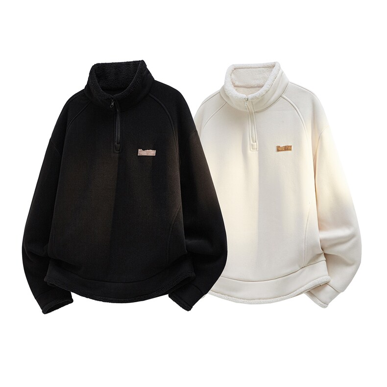 WY10180-特P65重磅美式可翻领大码立领绒感半拉链卫衣外套，女装短外套，电商A059