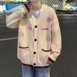 针织开衫男韩版潮流刺绣高街帅2025冬季ins宽松毛衣外套MZ234-P51图片