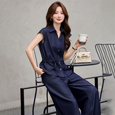 时尚休闲套装女2026夏季新款设计感洋气收腰衬衫阔腿裤气质两件套，女装套装/套裙，婷思杰（原婷想服饰）