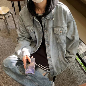 美式复古水洗牛仔夹克男秋冬潮hiphop外套oversize小众GH021-P65图片