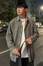 有货（自家图）美式休闲潮牌格子衬衫男慵懒风外套-CS003批45控58，男装衬衫，星座218-5