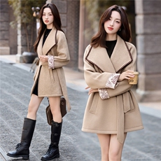 2025冬装新款时尚拼色大衣外套，女装毛呢外套，伊仟回