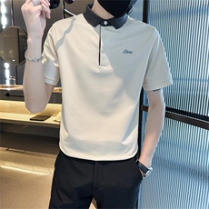 2025夏季短袖T恤撞色领字母刺绣小清新翻领Polo衫T0243-P55，男装T恤，电商D342