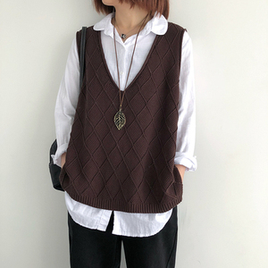 羊毛针织马甲女2023春秋装新款韩版宽松显瘦大码背心复古V领马夹图片