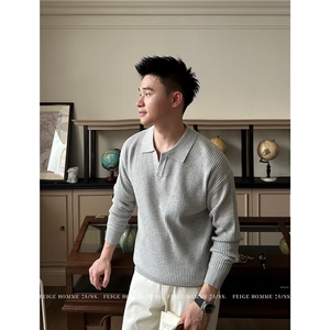 MRCYC翻领针织Polo衫男士秋冬季韩系宽松慵懒风纯色套头长袖毛衣图片