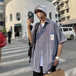 1港风情侣贴布衬衫大码M-5XL网红潮短袖衬衫男DCS7813P45控68图片