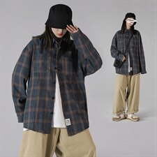 2021秋季新中性风蒙马特港风日系休闲大码男格子衬衫C508-P40，男装衬衫，电商A001