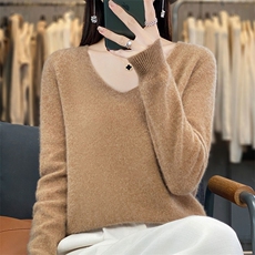 2024秋冬新款羊毛衫女V领套头毛衣长袖宽松大码针织打底衫，女装针织衫/毛衣，暖烁特种纱工厂店