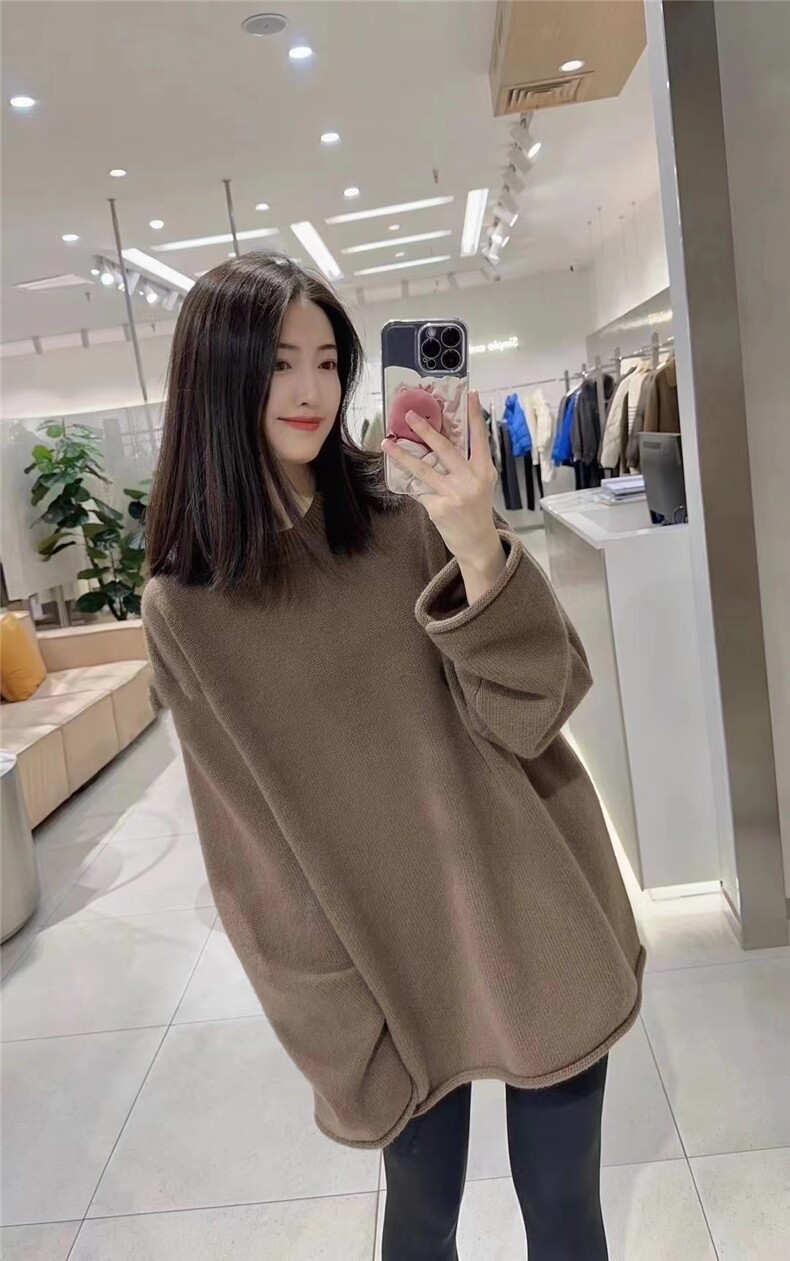 新款慵懒风高级感毛衣女秋冬加厚中长款针织打底衫外穿,针织衫/毛衣,半城羊绒
