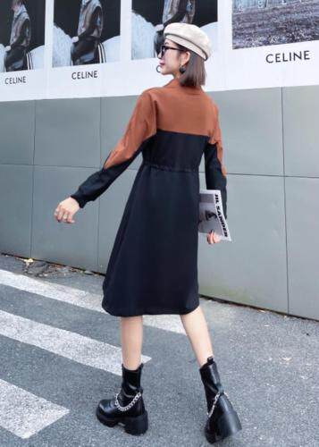 【现货】秋季新款-撞色拼接系绳连衣裙，女装连衣裙，陆氏青云