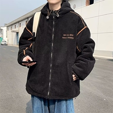 羊羔绒棉衣外套男女同款冬季棉服撞色连帽保暖夹克棉袄子W63，男装夹克，星座1116A-1（原606A）
