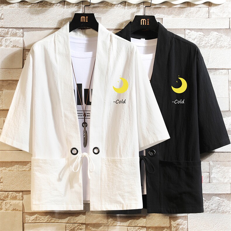 HF59047-P40风汉服男开衫外套七分袖道袍砖墙挂拍,男装民族服装,电商A040A