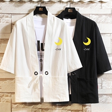 HF59047-P40风汉服男开衫外套七分袖道袍砖墙挂拍，男装民族服装，电商A040A