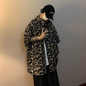夏季新款复古港味设计感小众花衬衫男短袖ins痞帅休闲衬衣C576图片