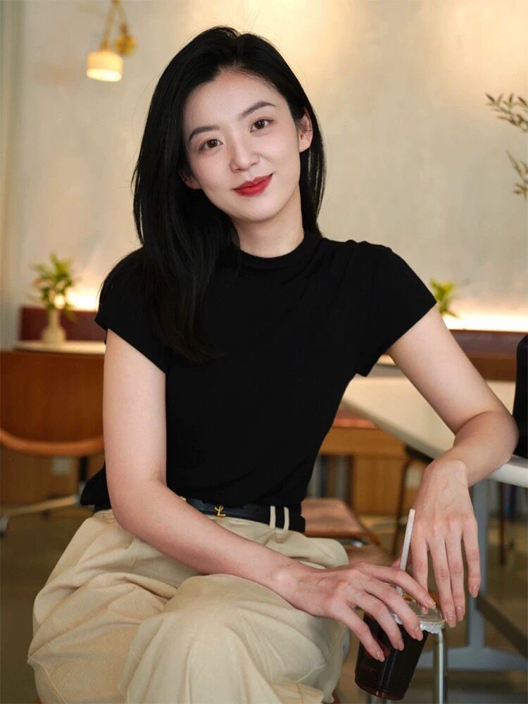 法式春季套头短袖圆领时尚气质飞飞袖,女装T恤,雪真羊绒