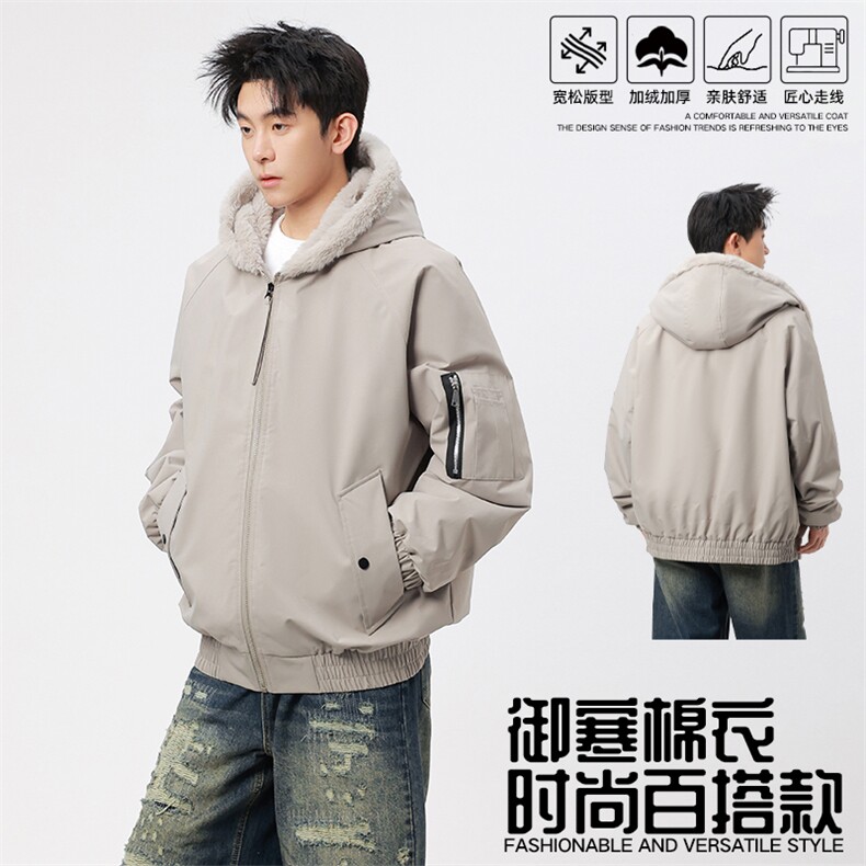 自家图有视频 加绒毛领棉衣冬季新款座山雕连帽派克棉服M2555p88图片