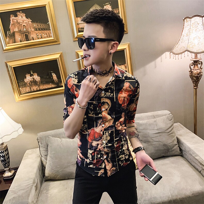 312A-901-P50新款社会小伙修身中袖衬衫英伦潮州五分袖衬衣,男装衬衫,星座312A