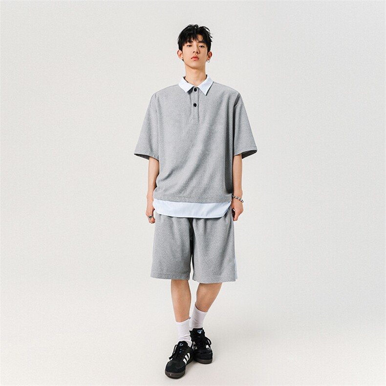 A2119TP50控78-抖音品质夏季新款假两件短袖POLO衫潮牌休闲套装男,男装T恤,电商B241