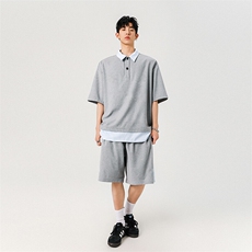 A2119TP50控78-抖音品质夏季新款假两件短袖POLO衫潮牌休闲套装男，男装T恤，电商B241