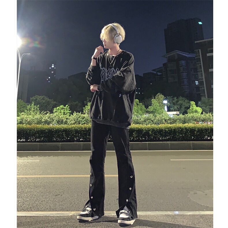 高街美式排扣牛仔裤拉链设计感直筒牛仔裤,男装牛仔裤,星座310A-4