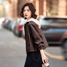 BK时尚油蜡磨砂皮女立领小个子短款海宁皮衣夹克外套2026春秋新款，女装皮衣，跑量工厂店