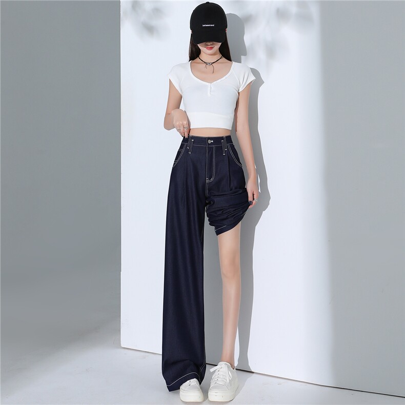 天丝牛仔裤女夏季薄款新款高腰垂感小个子冰丝阔腿裤女,女装休闲裤,梦白服饰厂