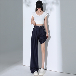 天丝牛仔裤女夏季薄款新款高腰垂感小个子冰丝阔腿裤女