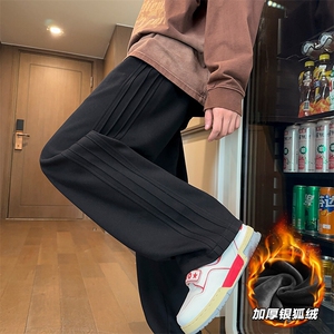 特批P35无差价冬款安哥拉红褶边卫裤男加绒大码阔腿裤K1114J加绒图片
